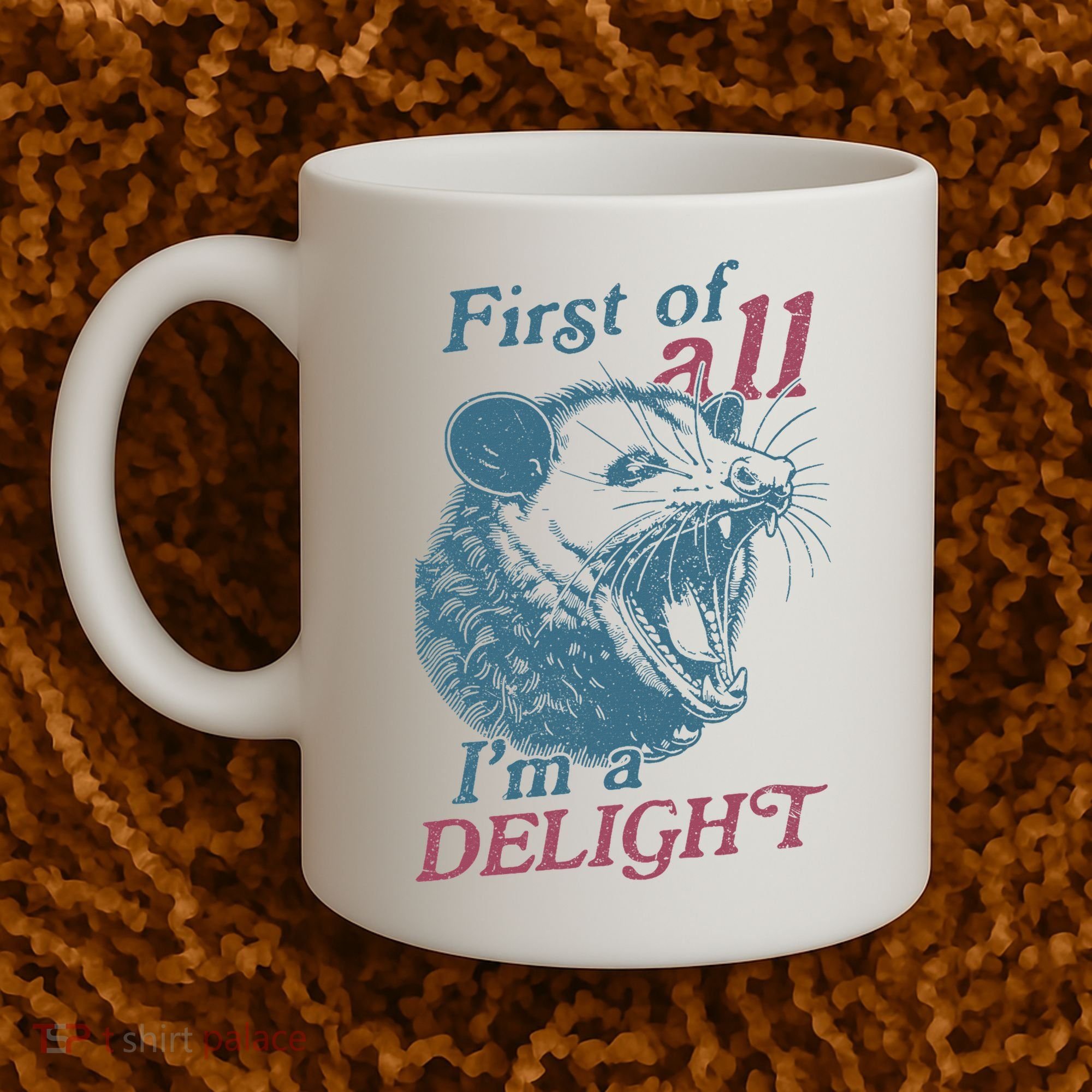 First Of All I'm A Delight Sarcastic Angry Opossum Lover Coffee Mug