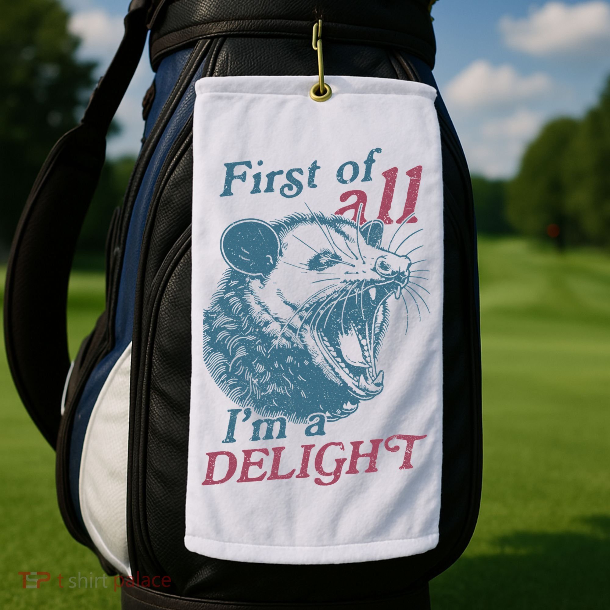 First Of All I'm A Delight Sarcastic Angry Opossum Lover Golf Towel