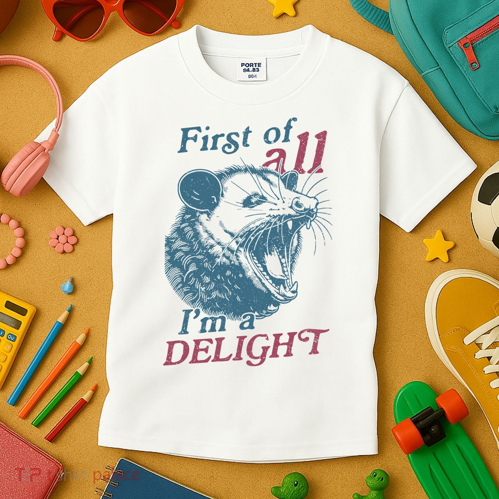 First Of All I'm A Delight Sarcastic Angry Opossum Lover Kids T-Shirt