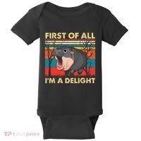 First Of All IM A Delight Funny Moo Deng Hippo Hippopotamus Baby Bodysuit thumb 0