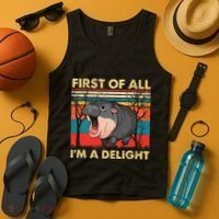 First Of All IM A Delight Funny Moo Deng Hippo Hippopotamus Tank Top thumb 4
