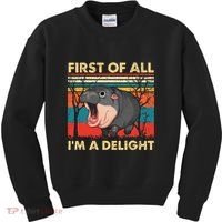 First Of All IM A Delight Funny Moo Deng Hippo Hippopotamus Kids Sweatshirt thumb 0