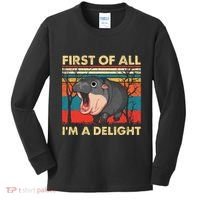 First Of All IM A Delight Funny Moo Deng Hippo Hippopotamus Kids Long Sleeve Shirt thumb 0