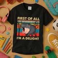 First Of All IM A Delight Funny Moo Deng Hippo Hippopotamus Kids T-Shirt thumb 3