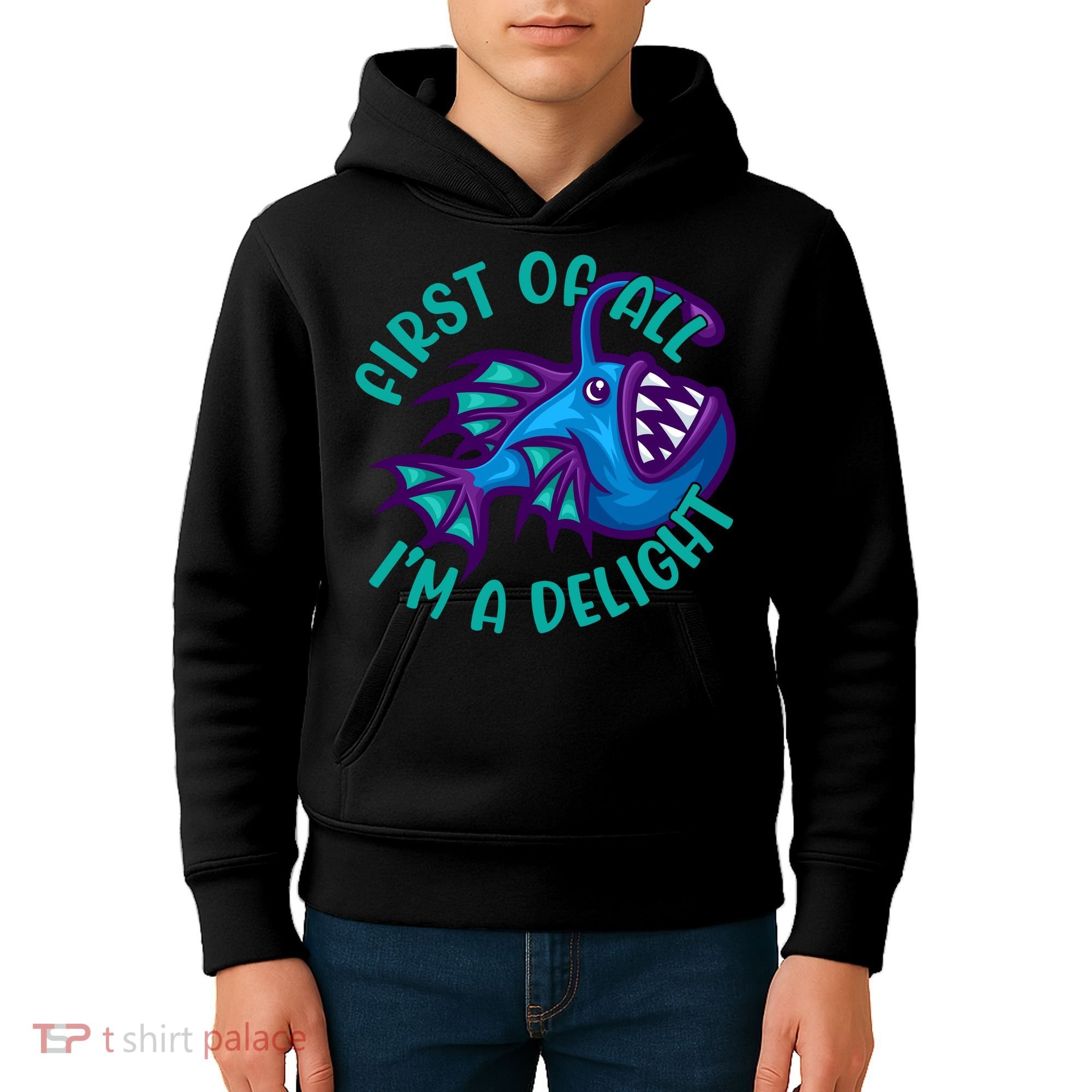 First Of All I'm A Delight Anglerfish Funny Fish Kids Hoodie