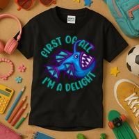 First Of All I'm A Delight Anglerfish Funny Fish Kids T-Shirt thumb 3