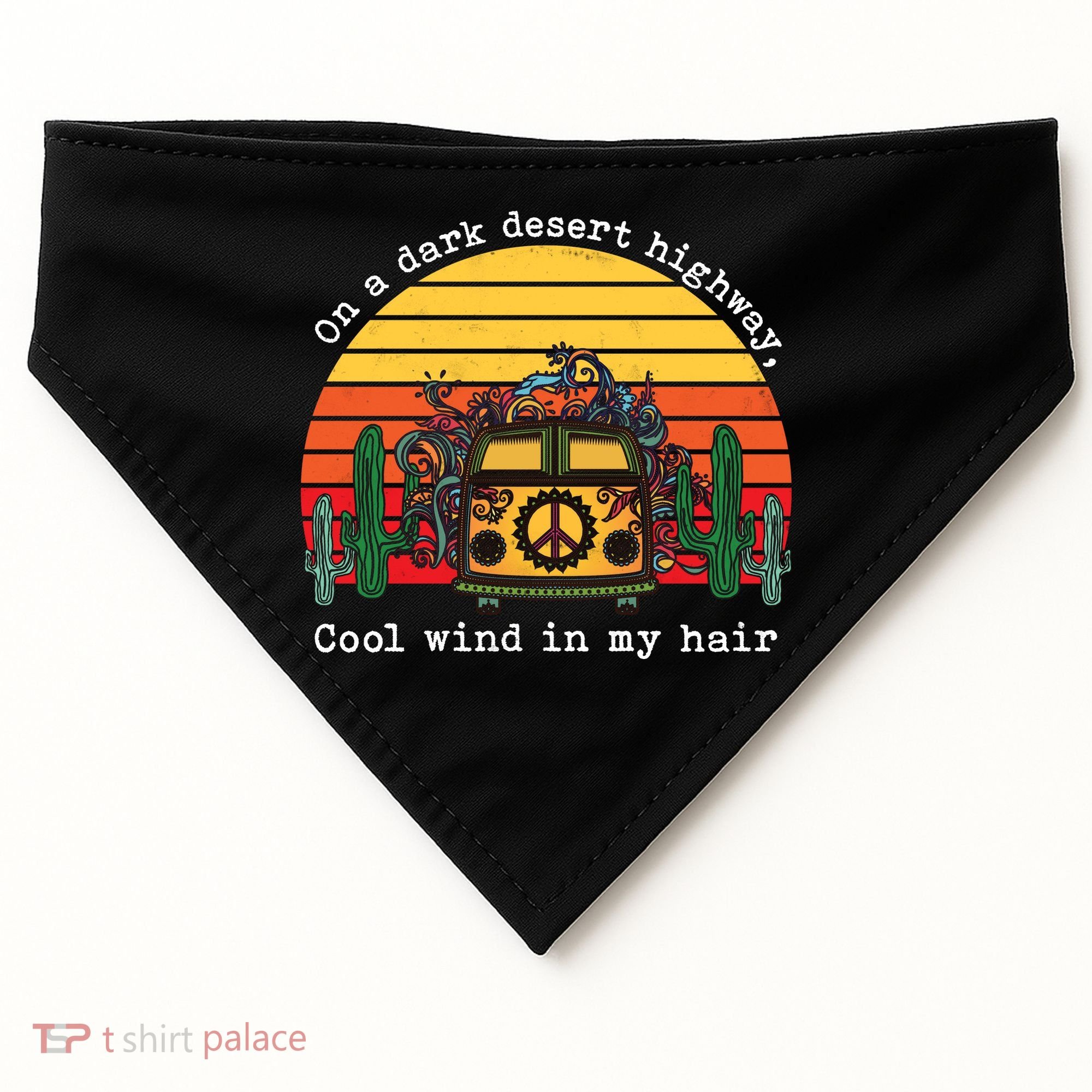 Funny On A Dark Desert Highway Retro 1 USA-Made Doggie Bandana