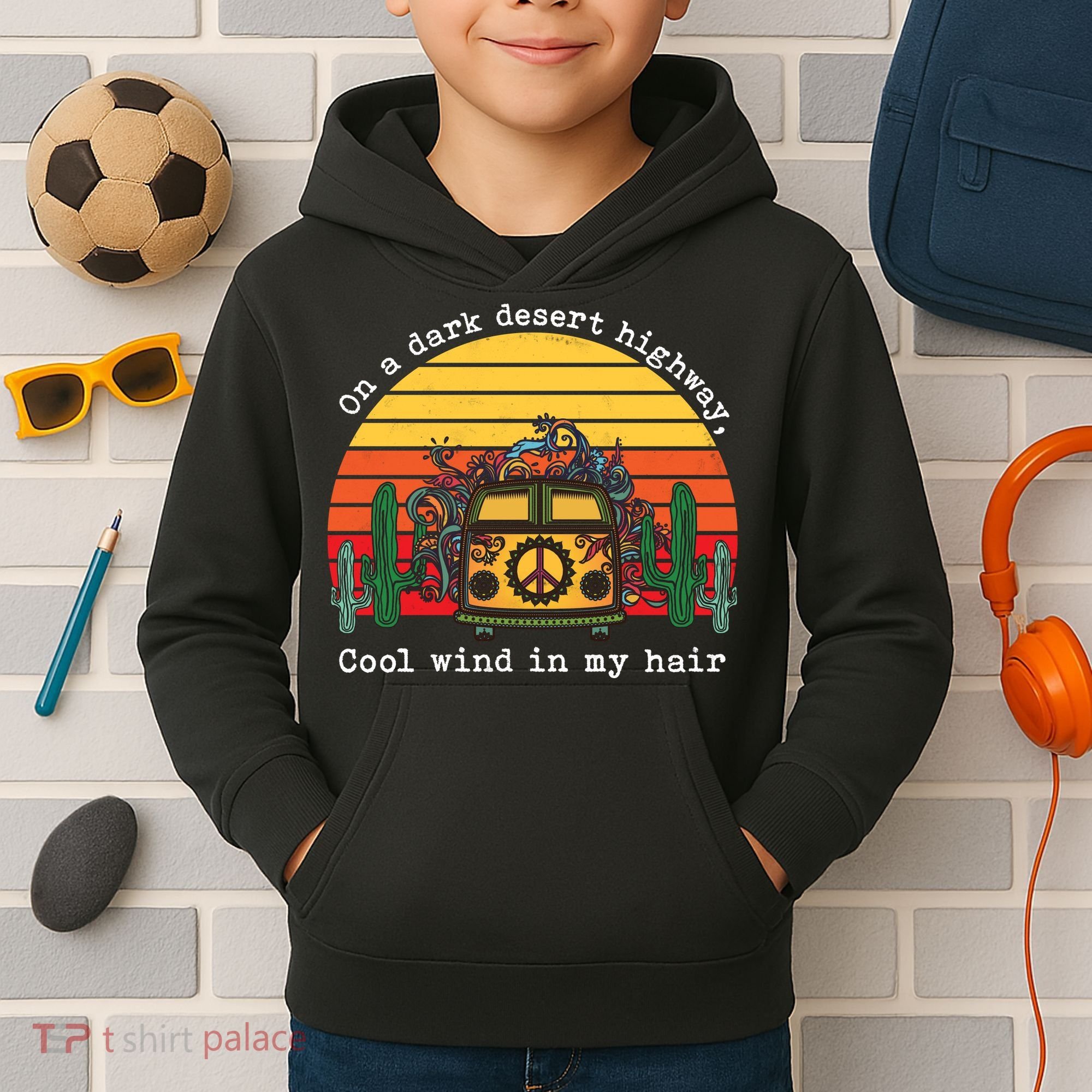 Funny On A Dark Desert Highway Retro 1 Kids Hoodie