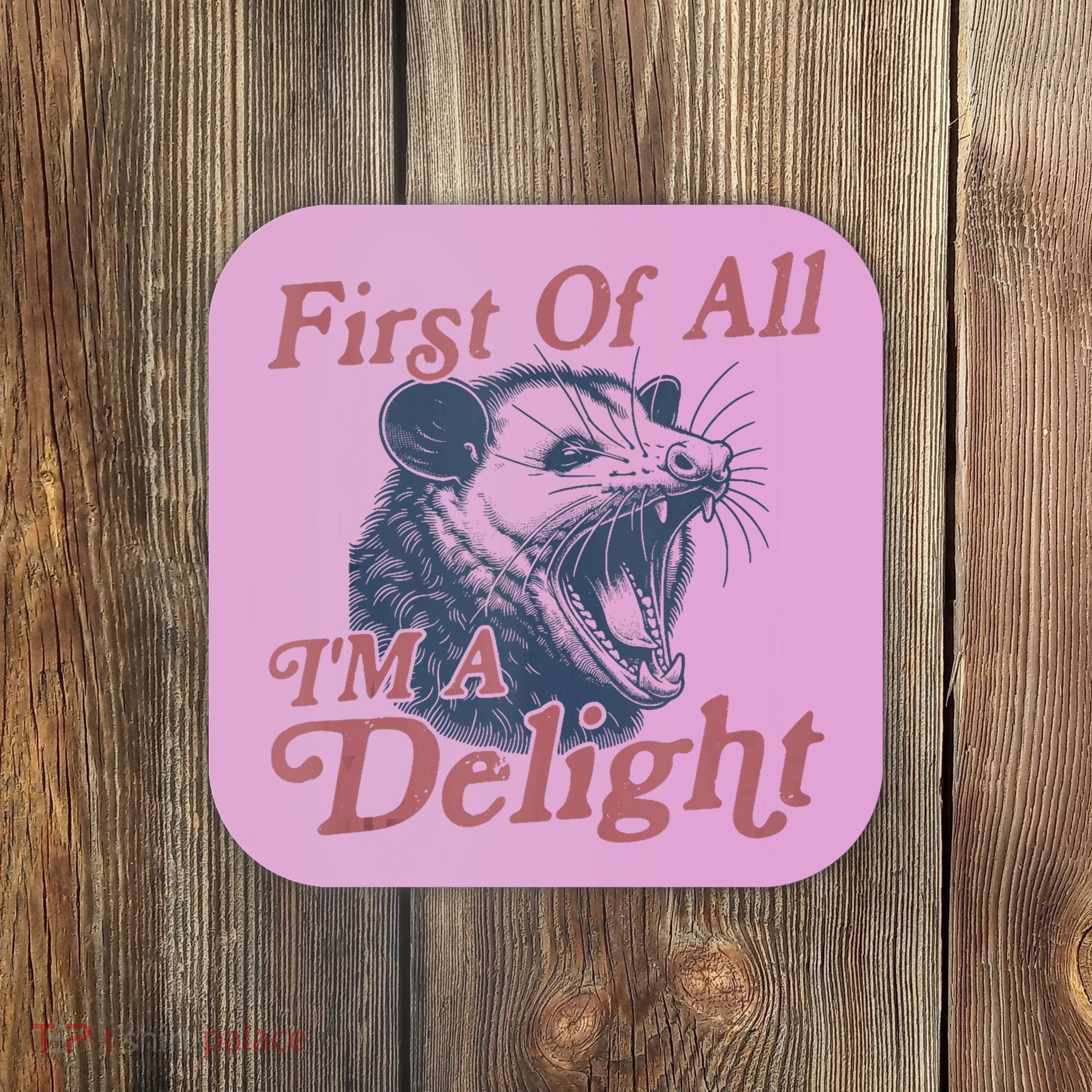 First Of All IM A Delight Funny Angry Opossum Possum Coaster