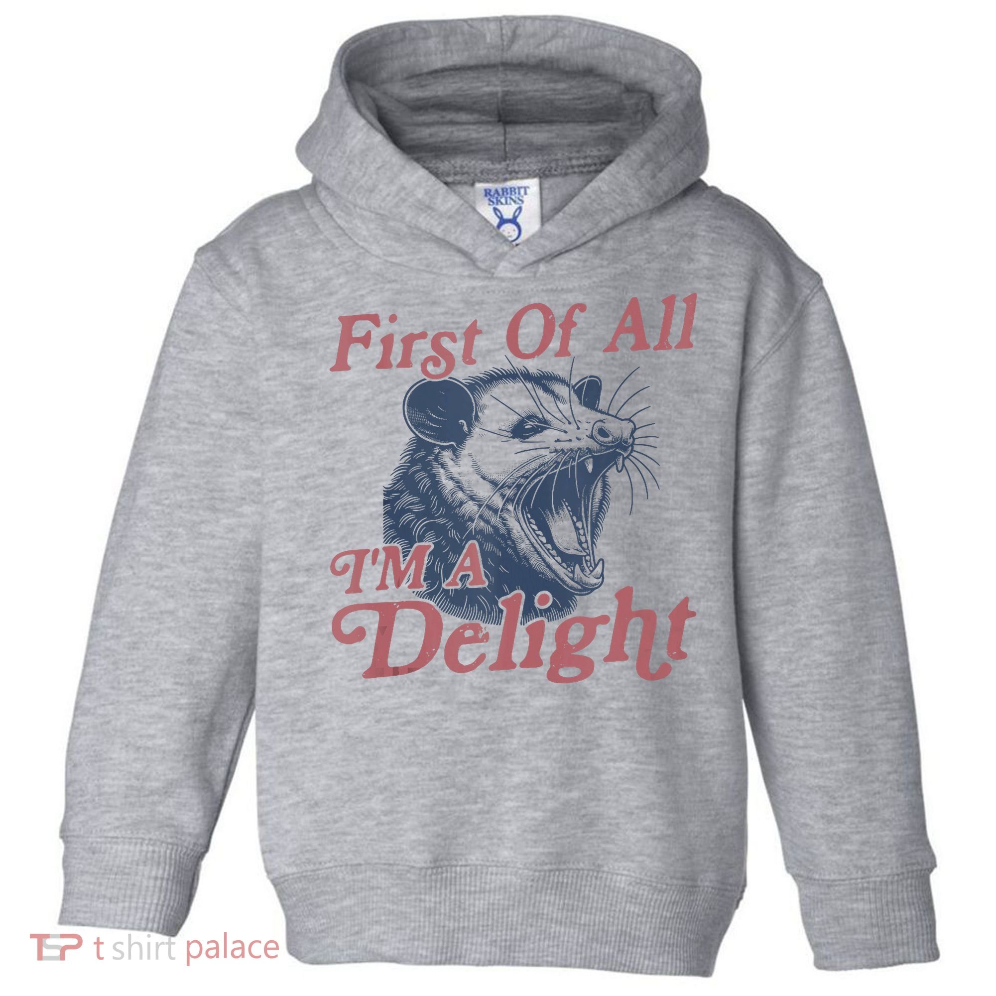 First Of All IM A Delight Funny Angry Opossum Possum Toddler Hoodie