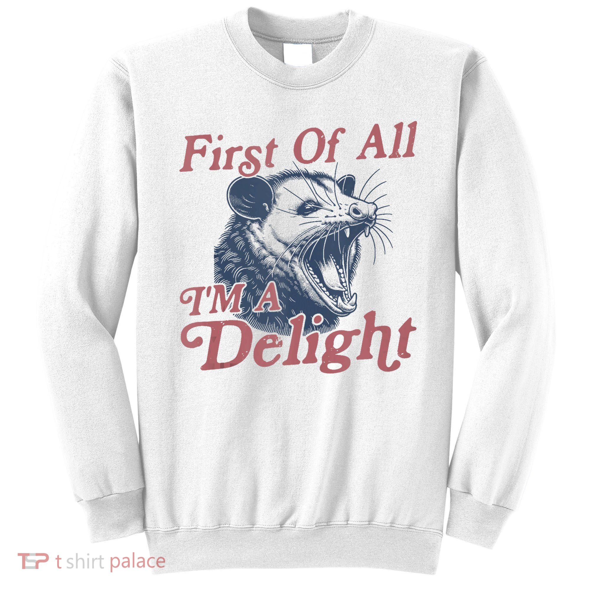 First Of All IM A Delight Funny Angry Opossum Possum Sweatshirt