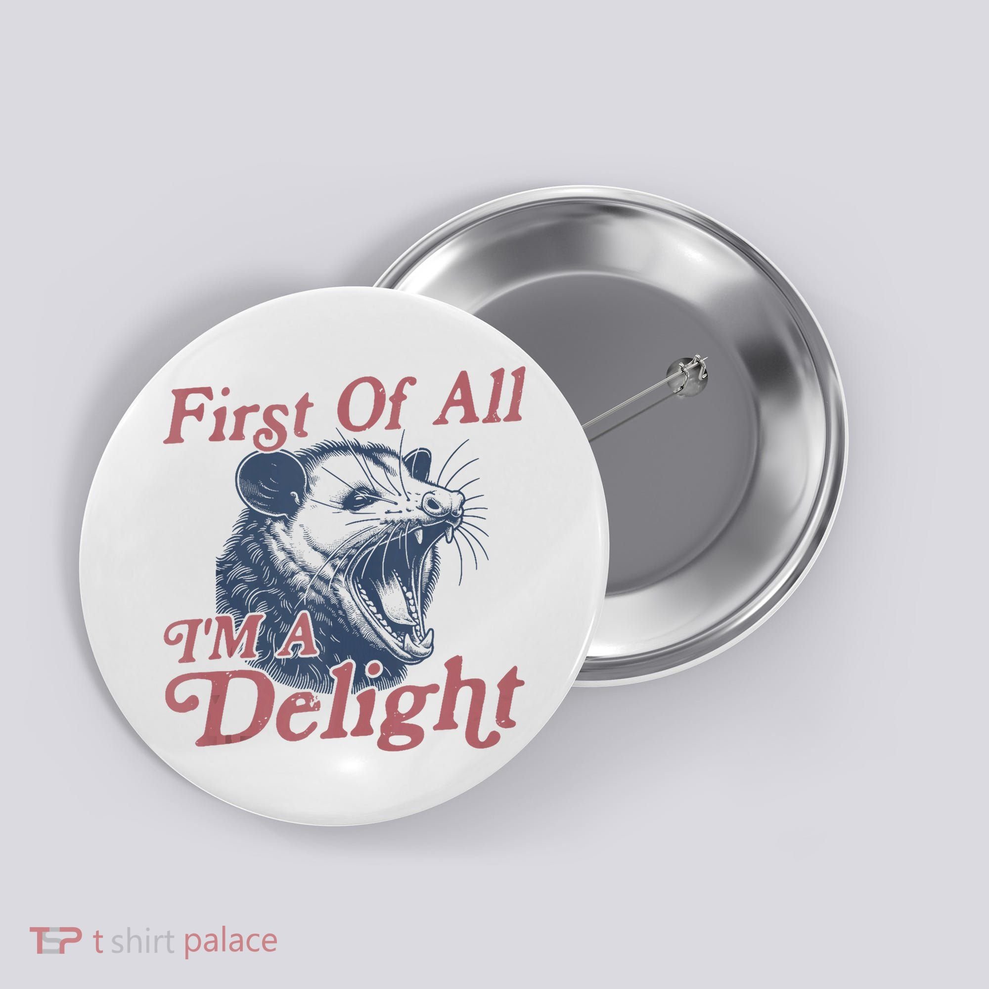First Of All IM A Delight Funny Angry Opossum Possum Button