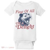First Of All IM A Delight Funny Angry Opossum Possum Baby Bodysuit thumb 0