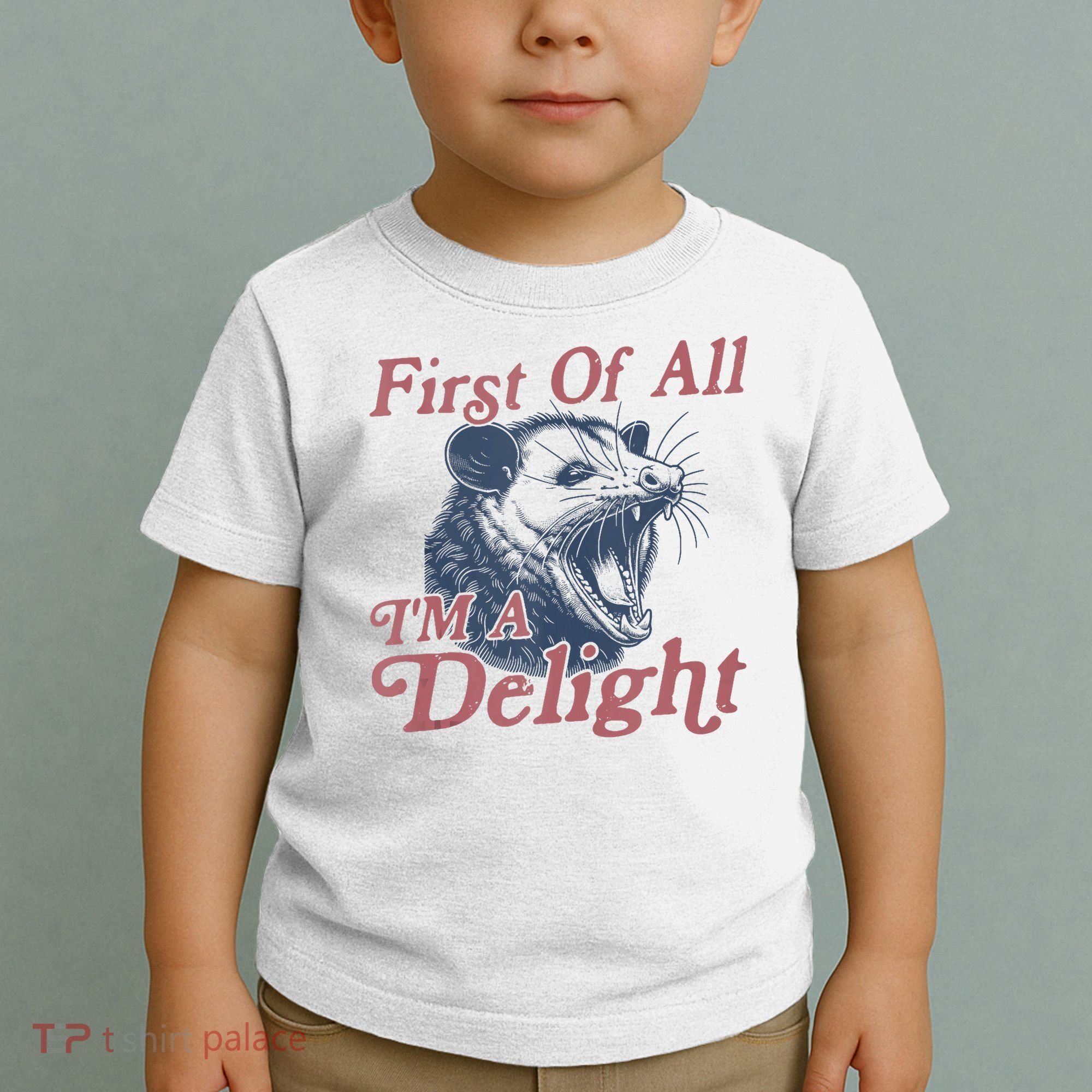 First Of All IM A Delight Funny Angry Opossum Possum Toddler T-Shirt