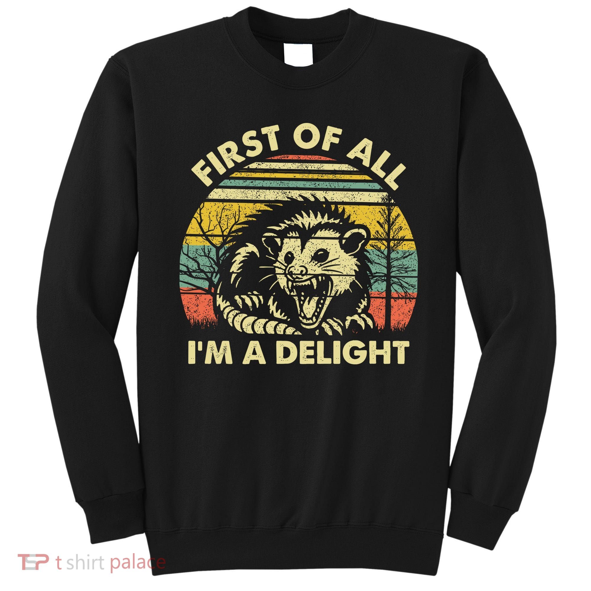 First Of All Im A Delight Sarcastic Angry Opossum Lover Sweatshirt