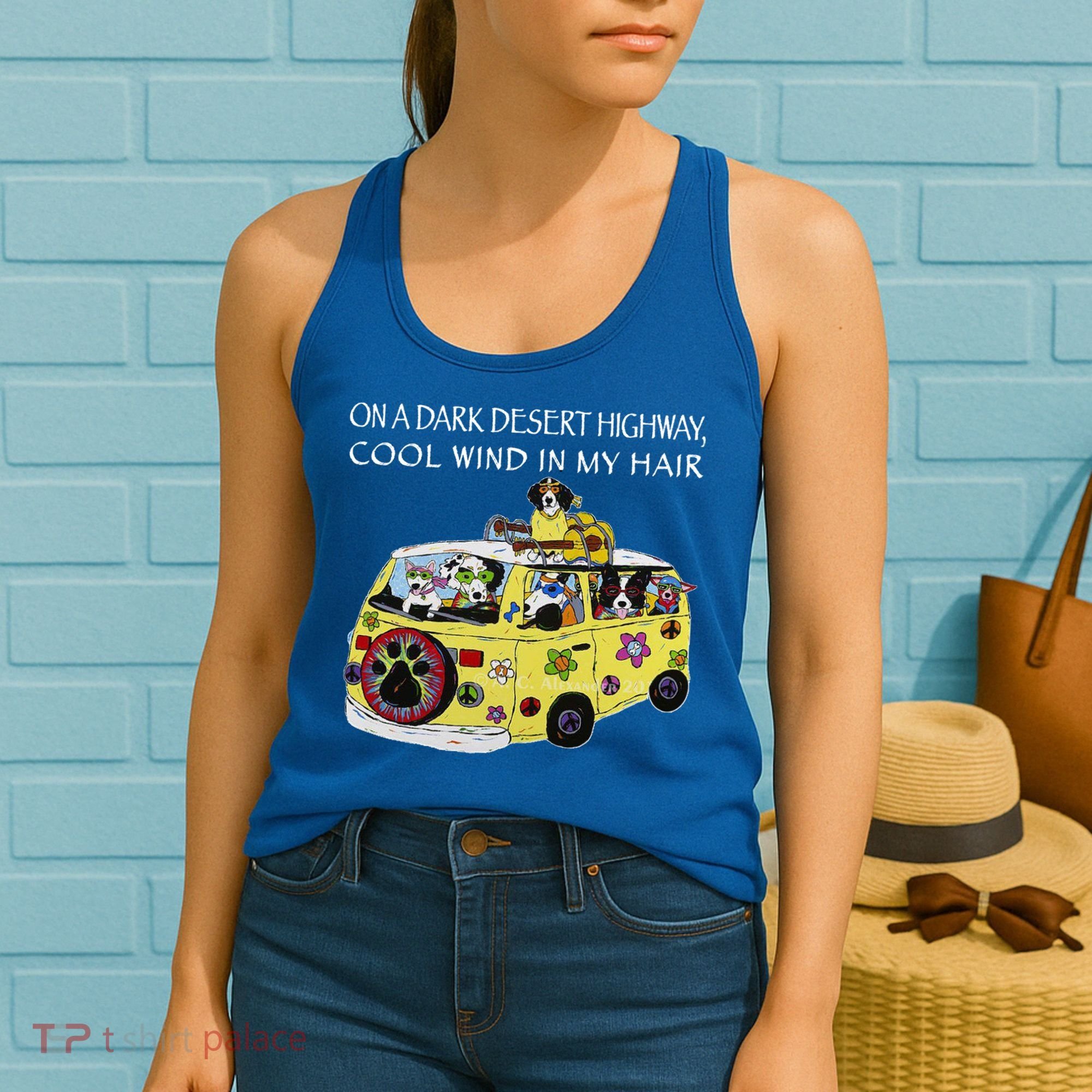 Funny On A Dark Desert Highway Dog Feel Cool Wind In My Hair Gift Women's Tank Top