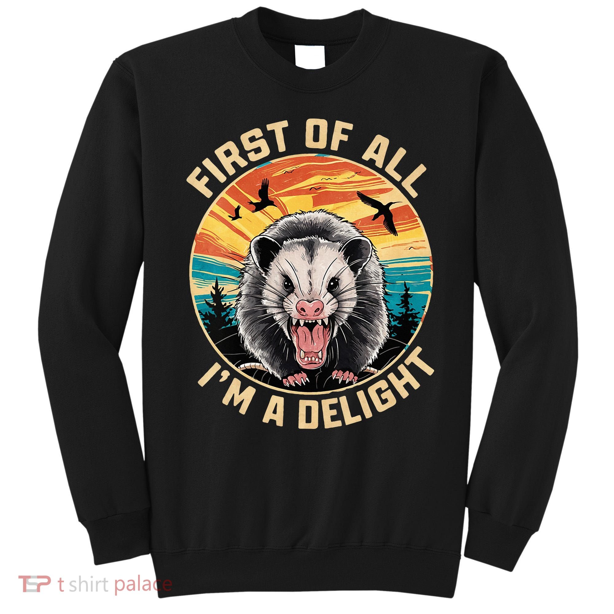 First Of All I Am A Delight Sarcastic Angry Opossum Sweatshirt