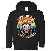 First Of All I Am A Delight Sarcastic Angry Opossum Toddler Hoodie thumb 0