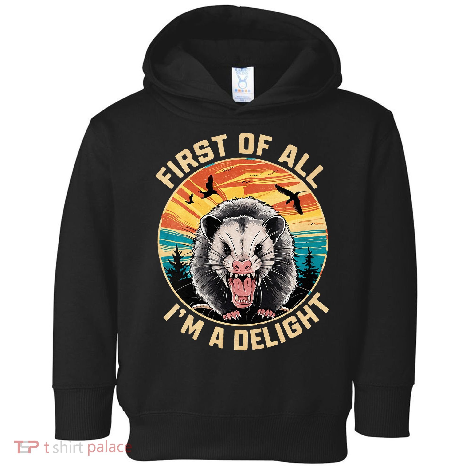 First Of All I Am A Delight Sarcastic Angry Opossum Toddler Hoodie