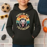 First Of All I Am A Delight Sarcastic Angry Opossum Kids Hoodie thumb 2