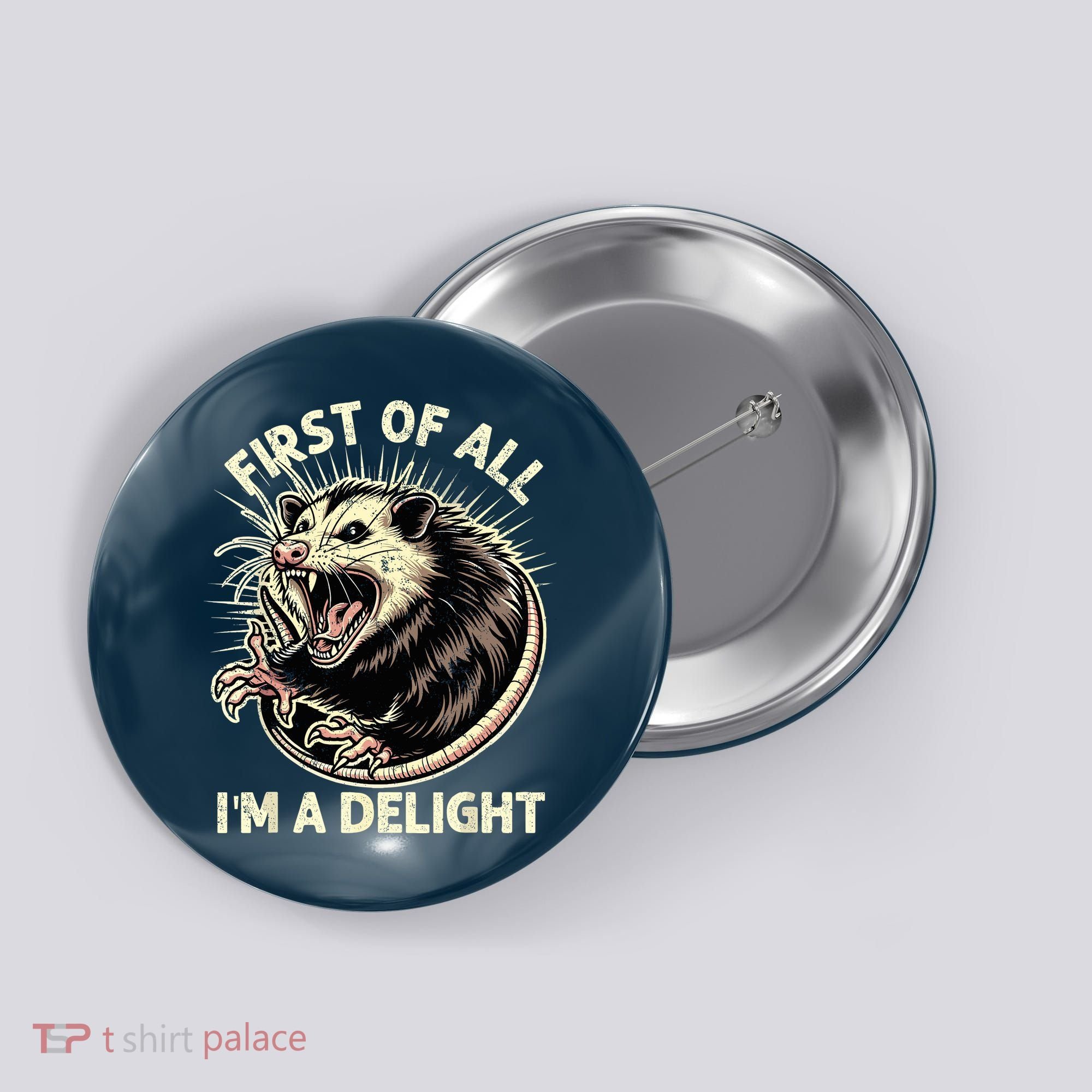 First Of All IM A Delight Sarcastic Possum Angry Opossum Button