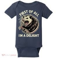 First Of All IM A Delight Sarcastic Possum Angry Opossum Baby Bodysuit thumb 0
