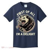 First Of All IM A Delight Sarcastic Possum Angry Opossum Kids T-Shirt thumb 0