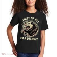 First Of All IM A Delight Sarcastic Possum Angry Opossum Kids T-Shirt thumb 2