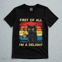 First Of All IM A Delight Sarcastic Angry Cat Coffee Retro T-Shirt thumb 5