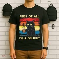 First Of All IM A Delight Sarcastic Angry Cat Coffee Retro T-Shirt thumb 6