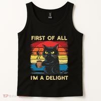 First Of All IM A Delight Sarcastic Angry Cat Coffee Retro Tank Top thumb 2