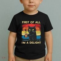 First Of All IM A Delight Sarcastic Angry Cat Coffee Retro Toddler T-Shirt thumb 2