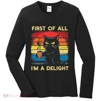 First Of All IM A Delight Sarcastic Angry Cat Coffee Retro Women's Long Sleeve Shirt thumb 0