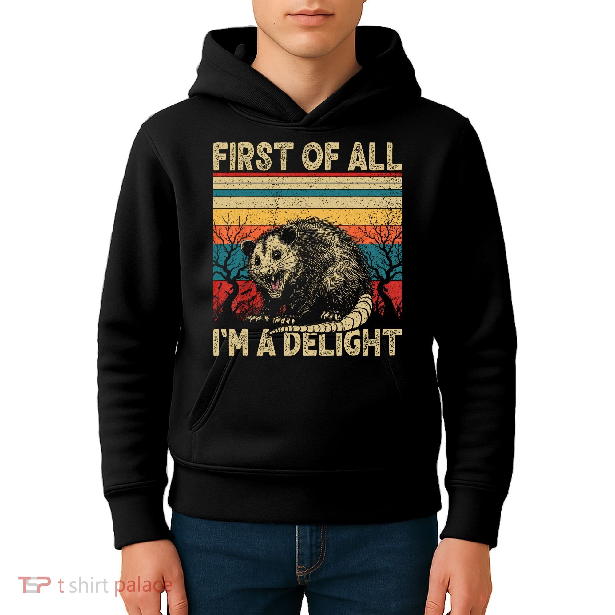First Of All I'm A Delight Sarcastic Angry Opossum Possum  Kids Hoodie