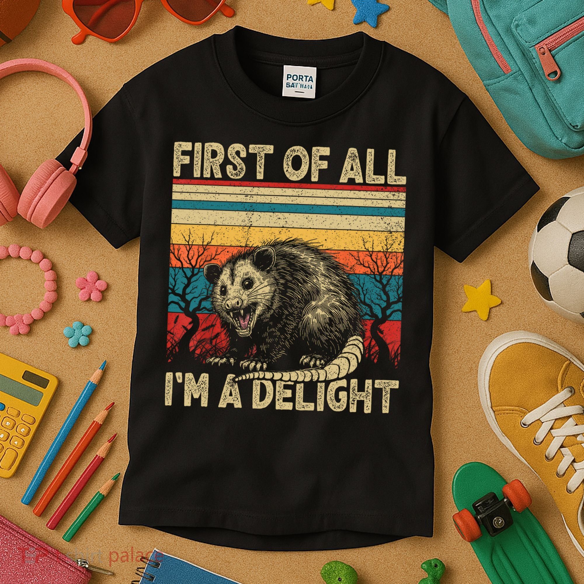 First Of All I'm A Delight Sarcastic Angry Opossum Possum  Kids T-Shirt