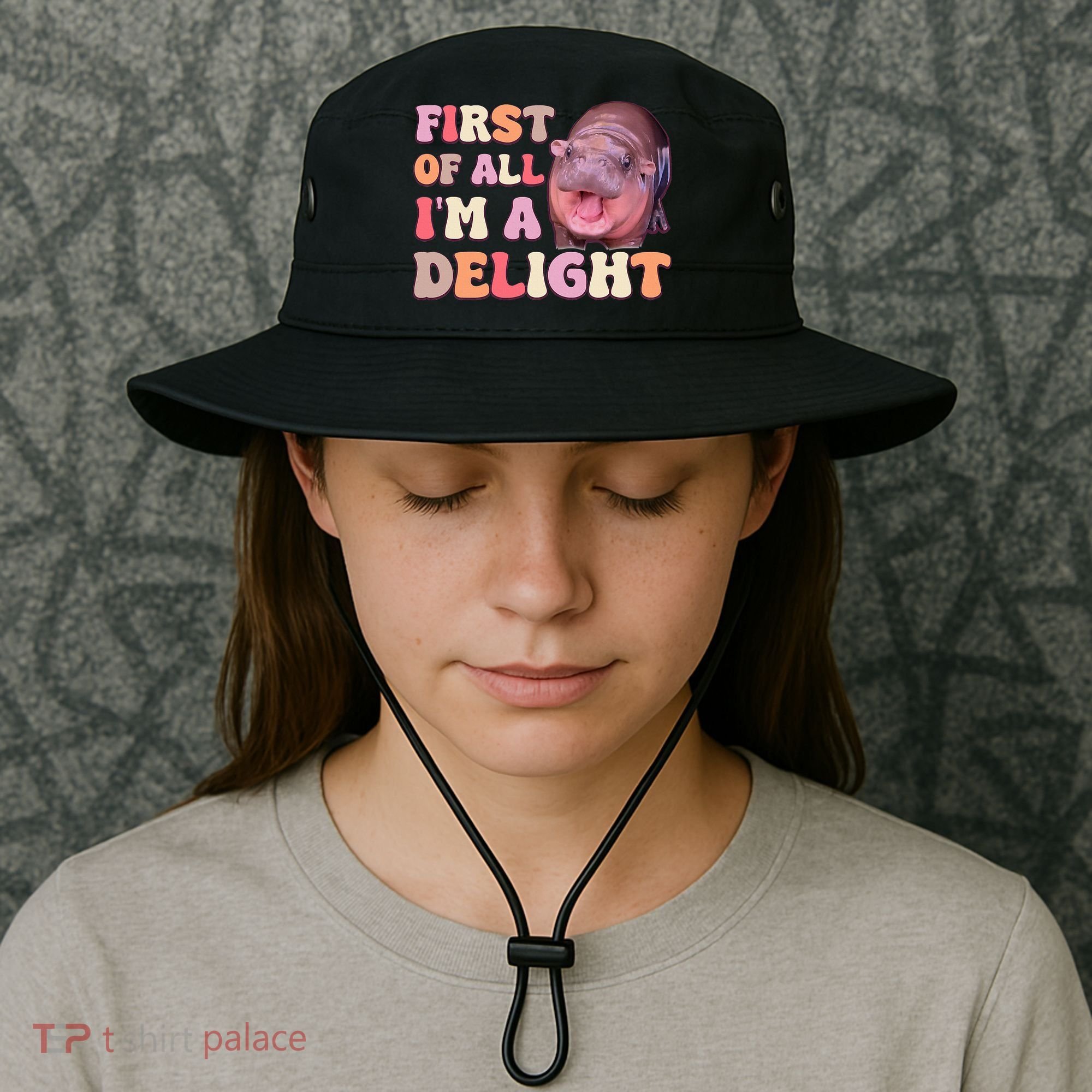 First Of All IM A Delight Moodeng Funny Meme Saying Bucket Hat