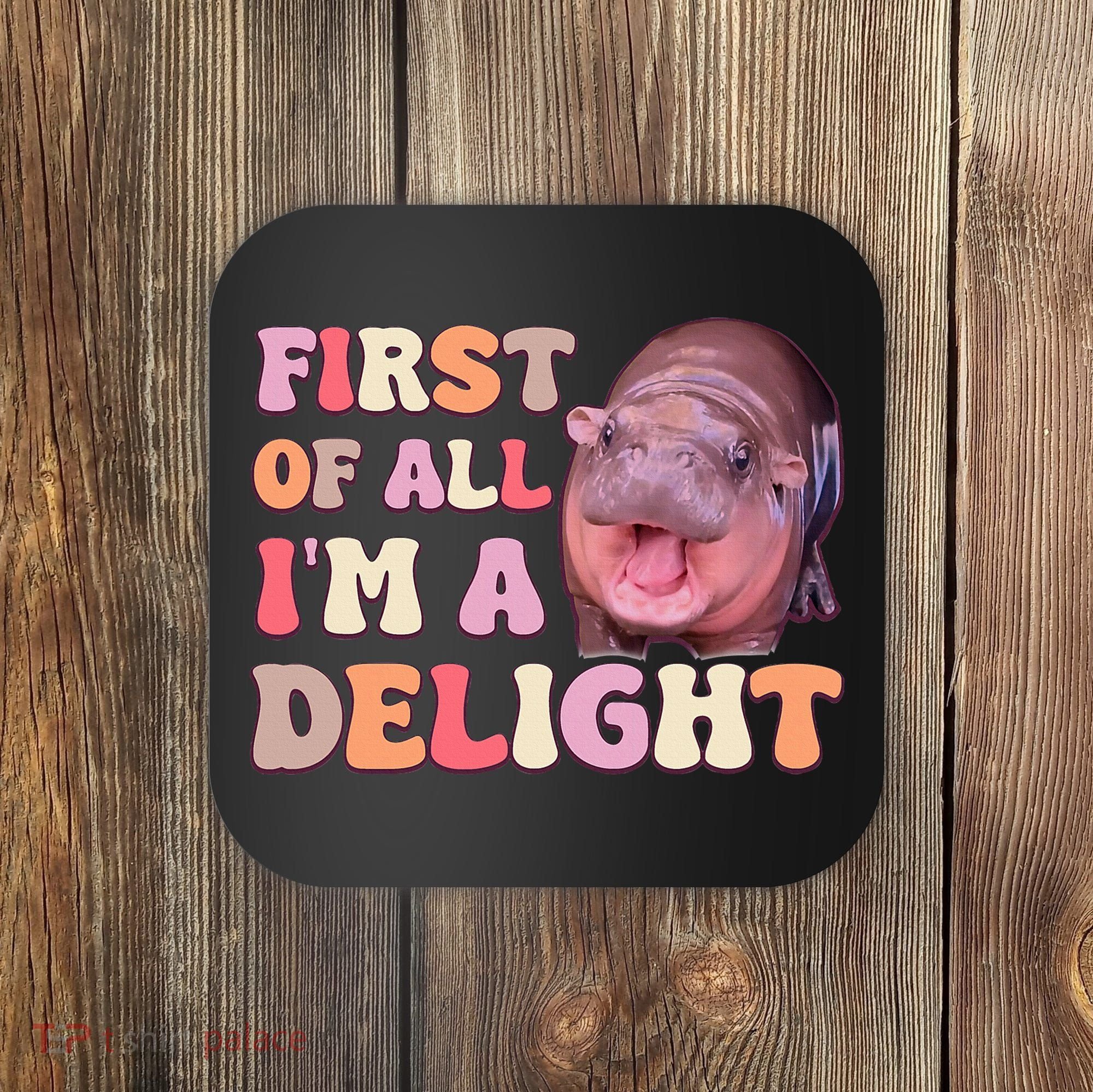 First Of All IM A Delight Moodeng Funny Meme Saying Coaster