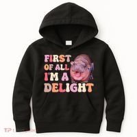 First Of All IM A Delight Moodeng Funny Meme Saying Kids Hoodie thumb 0
