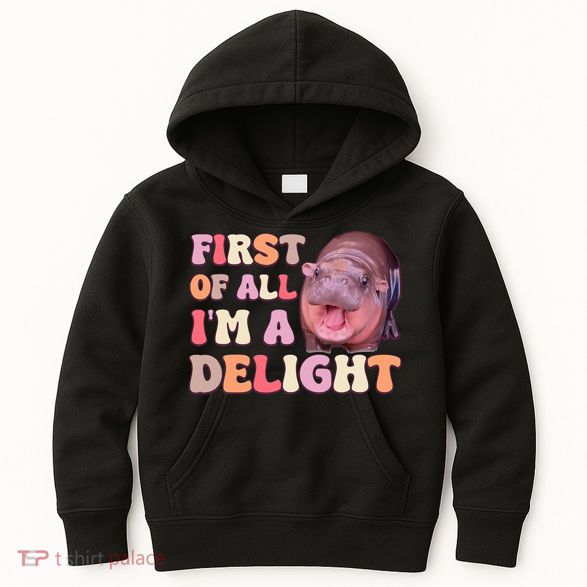 First Of All IM A Delight Moodeng Funny Meme Saying Kids Hoodie