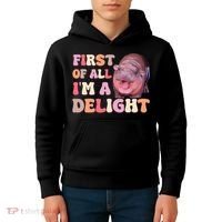 First Of All IM A Delight Moodeng Funny Meme Saying Kids Hoodie thumb 4