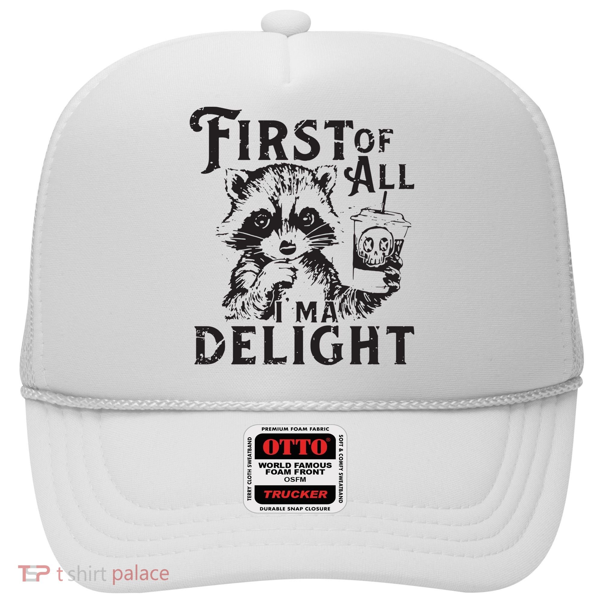 First Of All IM A Delight Funny Raccoon Hat
