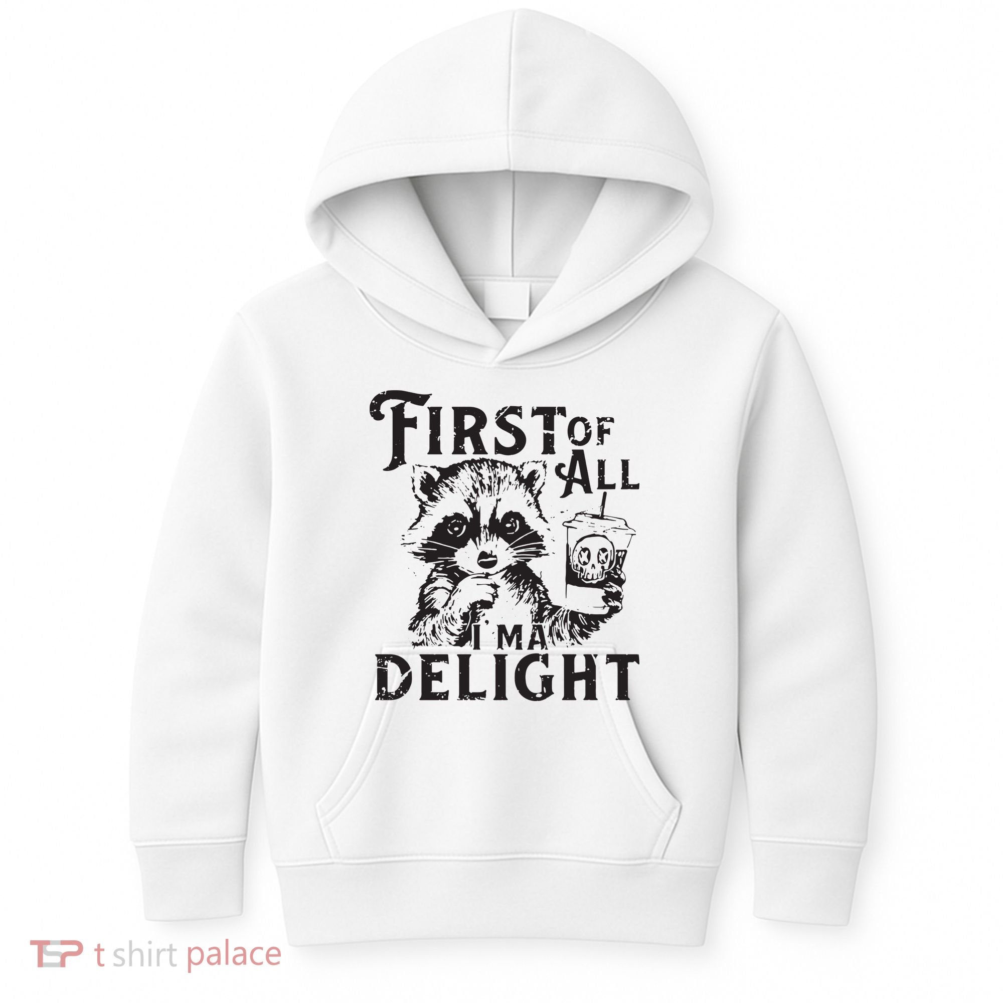 First Of All IM A Delight Funny Raccoon Kids Hoodie