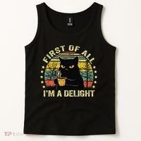 First Of All IM A Delight Sarcastic Angry Cat Coffee Lover Gift Tank Top thumb 2