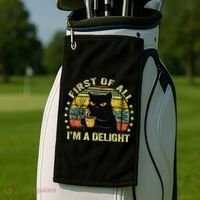 First Of All IM A Delight Sarcastic Angry Cat Coffee Lover Gift Golf Towel thumb 2