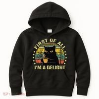 First Of All IM A Delight Sarcastic Angry Cat Coffee Lover Gift Kids Hoodie thumb 0