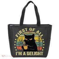First Of All IM A Delight Sarcastic Angry Cat Coffee Lover Gift Tote Bag thumb 0