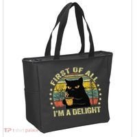First Of All IM A Delight Sarcastic Angry Cat Coffee Lover Gift Tote Bag thumb 2