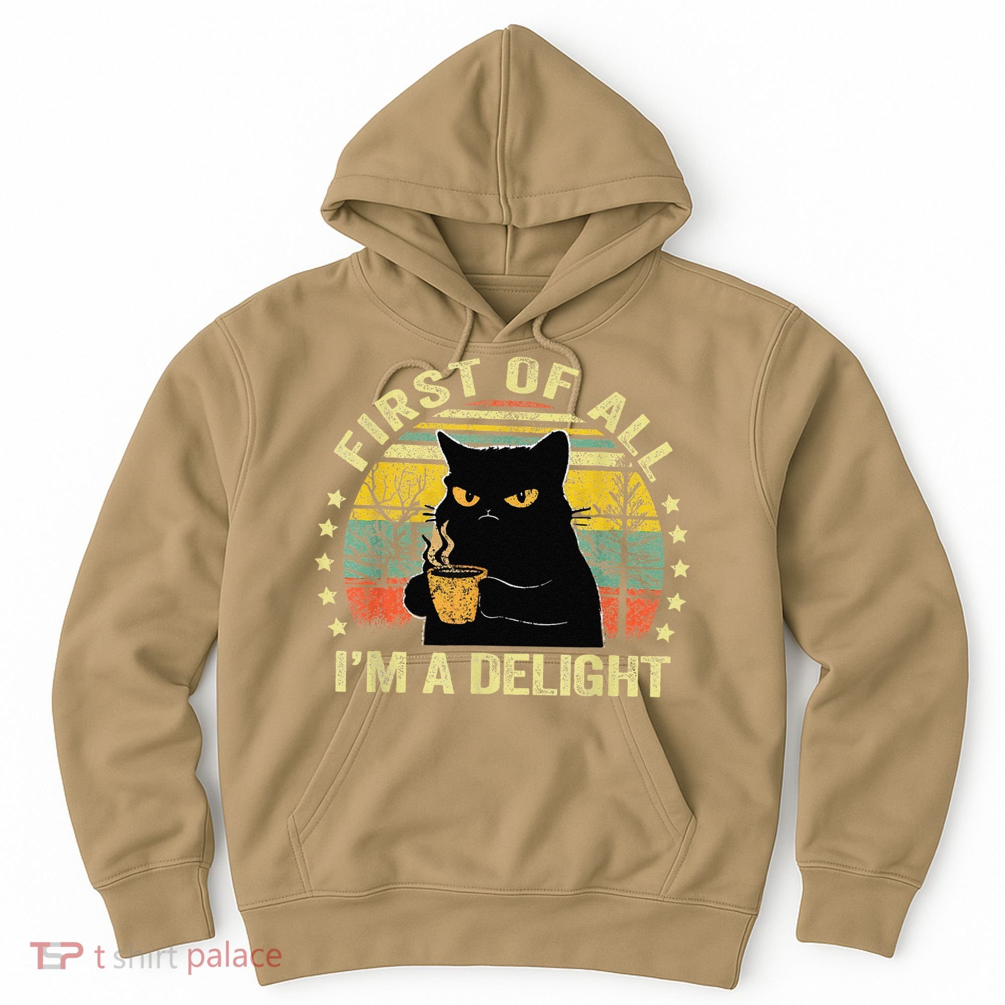 First Of All IM A Delight Sarcastic Angry Cat Coffee Lover Gift Hoodie