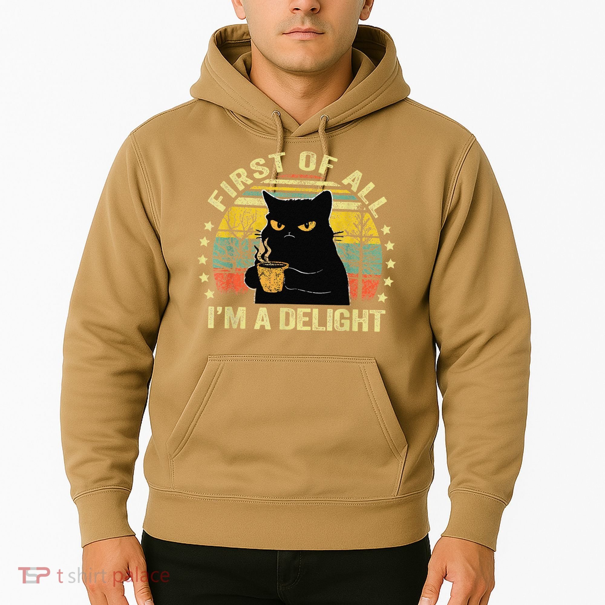 First Of All IM A Delight Sarcastic Angry Cat Coffee Lover Gift Hoodie