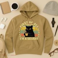 First Of All IM A Delight Sarcastic Angry Cat Coffee Lover Gift Hoodie thumb 3